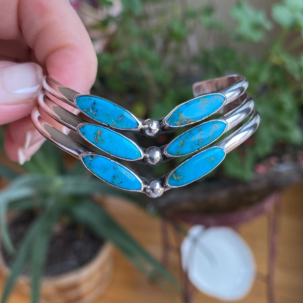Vintage Native American sterling silver and turquoise bracelet - Picture 3 of 4